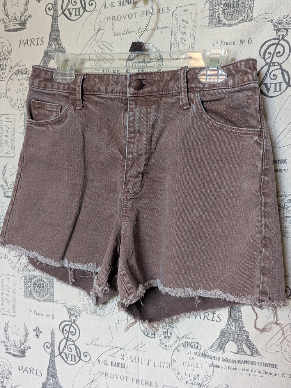 Mauve-Taupe Acid Washed Frayed Hem Denim Shorts Size 10